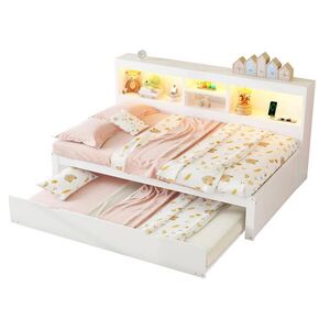 Modfu DĚTSKÁ postel z dřevotřísky a MDF 90x200 cm bílá s LED osvětlením, USB, výsuvným lůžkem a úložným prostorem obraz