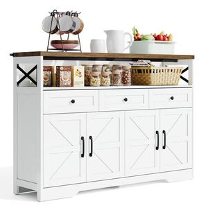 Redom BUFFET 140/35/95 cm s úložným prostorem, 3 zásuvkami a 2 skřínkami, rustikální design, Hnědá/Bílá obraz