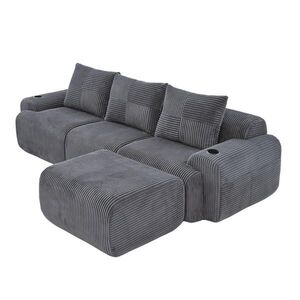 Redom MODULÁRNÍ 3místná pohovka 268/174/80 cm s taburety, držákem nápojů a boční kapsou, manšestr, Tmavě šedá obraz