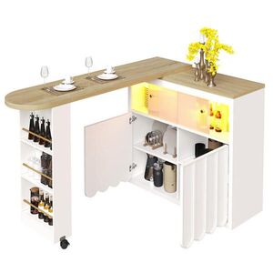 Redom BAROVÝ stůl 135-205/39/100 cm s LED, USB, úložným prostorem a kolečky, MDF/sklo, Bílá obraz