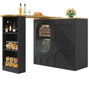Redom BAROVÝ stůl 138/39/105 cm z MDF a kovu, otočná přístavná deska 360° a úložný prostor, Černá obraz