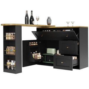 Redom BAROVÝ stůl 138-204/39/105 cm s úložným prostorem, otočnou deskou 360° a sklápěcími prvky z MDF a kovu, Černá obraz
