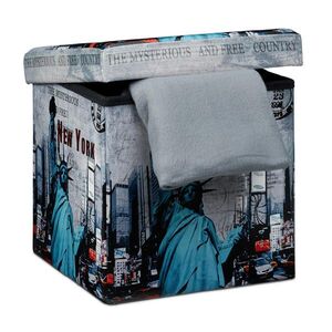 Relaxdays TABURET Vícebarevný úložný skládací z umělé kůže motiv New York 38x38x38 cm obraz