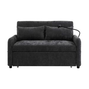 OKWISH ROZKLÁDACÍ pohovka 129/163/81 cm šedá z chenille s USB nabíjením a nastavitelnou opěrkou obraz