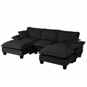 OKWISH MODULÁRNÍ rohová sedací souprava 263/151/90 cm černá z chenille s otomanem obraz