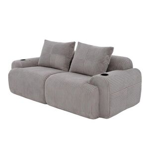 OKWISH DVOJSEDAČKA 200/99/80 cm světle šedá z kordurové látky s držákem na nápoje a kapsou obraz