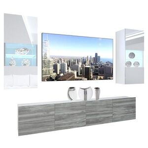 B BELINI GROUP OBÝVACÍ STĚNA s LED osvětlením TV skříňka Bílá/Glamour dřevo obraz