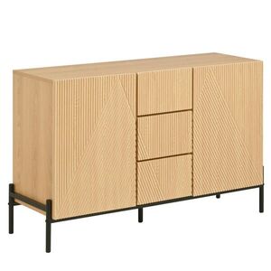 Modfu KOMODA z MDF 115, 5x40x76 cm v přírodní barvě se 2 dvířky, zásuvkou a geometrickým dekorem obraz