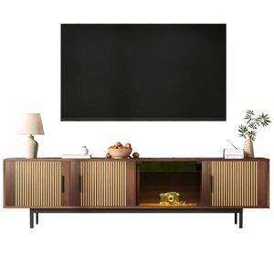 Modfu TV stolek z MDF a dřevotřísky 200x53x35 cm černý/ořechově hnědý s LED osvětlením obraz