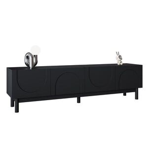 Modfu TV stolek z MDF a dřevotřísky 169x34x45, 5 cm černý se 4 dvířky, policemi a bezúchytovým designem obraz
