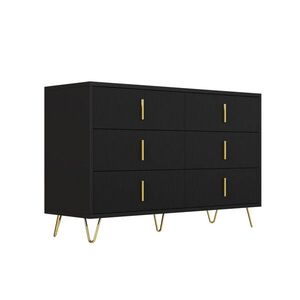 Modfu KOMODA z dřevotřísky 120x77x40 cm černá a zlatá se 6 zásuvkami a vlnitým čelem obraz