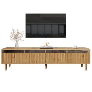 Modfu TV stolek z MDF 178x35x45 cm v dekoru dřeva se 4 zásuvkami a kabelovými otvory, minimalistický design obraz