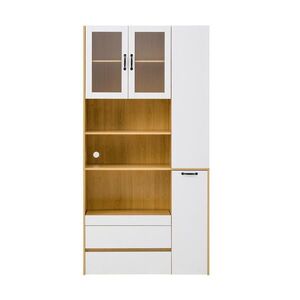 Redom VYSOKÁ komoda 100/40/200 cm se zásuvkami, výsuvnou policí a rýhovaným sklem z MDF, Bílá/Přírodní obraz