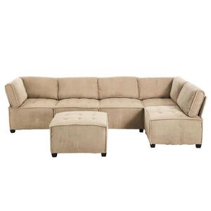 Redom MODULÁRNÍ pohovka 308/154/81, 99 cm, 6 míst, manšestr, variabilní U/L sestava a lůžko s bočními kapsami, Khaki obraz
