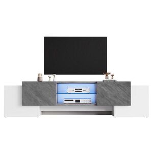 Modfu TV stolek z MDF 180x40x46, 5 cm bílá/šedá s LED osvětlením, úložným prostorem a nastavitelnou skleněnou policí obraz