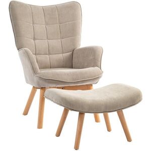 Redom KŘESLO s podnožkou 72/80/101 cm, prošívané opěradlo a bukové nohy, polyester, Khaki obraz
