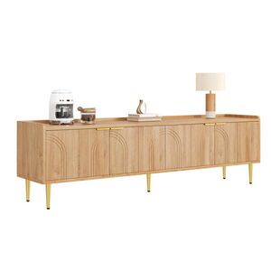 Modfu TV stolek z MDF 170x35x47, 5 cm přírodní s kabelovým managementem a úložným prostorem se zlatými detaily obraz