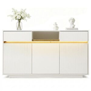 Modfu KOMODA z MDF a dřevotřísky 140x40x85 cm bílá s LED osvětlením, 2 zásuvkami a 3 dvířky obraz