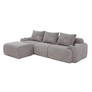 Modfu MODULÁRNÍ pohovka z manšestru 268x174x80 cm světle šedá s držákem na nápoje a boční kapsou obraz