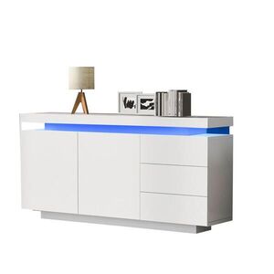 Modfu KOMODA z dřevotřísky 140x35x72, 5 cm bílá s LED osvětlením, 2 dvířky, 3 zásuvkami a vysokým leskem obraz
