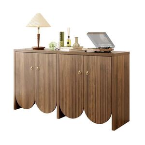 Modfu KOMODA z MDF 147x40x80 cm ořechová se 4 dvířky, nastavitelnými policemi a drážkovaným designem obraz