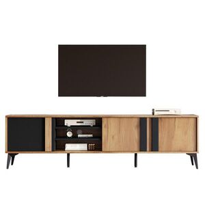 Modfu TV stolek z dřevotřísky a kovu 180x40x50 cm hnědo-černý se 3 dvířky, 4 policemi a otvorem na kabely obraz