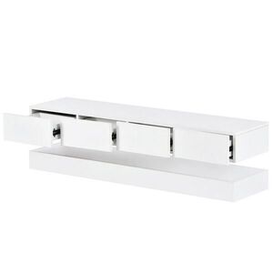 Modfu NÁSTĚNNÝ TV stolek z MDF 130x33x15 cm bílý s LED osvětlením, Bluetooth aplikací, USB a 4 zásuvkami obraz