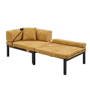 Modfu ROZKLÁDACÍ pohovka z masivního dřeva 176x81x64 cm žlutá s výsuvným jednolůžkem a sametovým potahem obraz