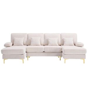 Modfu SEDACÍ souprava do U z sametu 265x135x88 cm béžová s LED osvětlením a USB portem, ergonomické sezení obraz