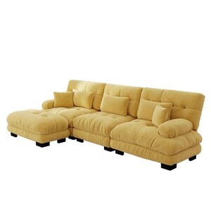 Modfu MODULÁRNÍ rohová pohovka ze ženylky 313x145x81 cm žlutá s pohyblivými otomany a hlubokým sedem obraz