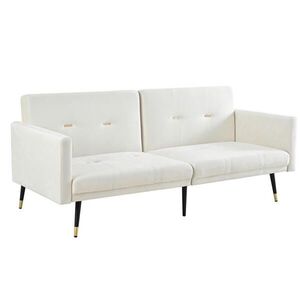 Modfu ROZKLÁDACÍ pohovka ze sametu 164x89x70 cm béžová s nezávisle polohovatelnými opěradly a funkcí lůžka pro hosty obraz