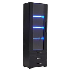 Modfu VITRÍNA z MDF 60x35x180 cm černá s LED osvětlením, 3 zásuvkami a vysokým leskem obraz