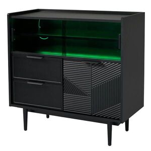Modfu ÚLOŽNÁ skříňka z MDF 80x35x80 cm černá se skleněnými posuvnými dveřmi, zásuvkami a LED osvětlením obraz