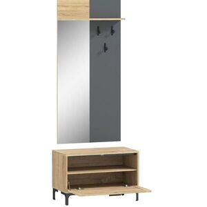 Redom PŘEDSÍŇOVÁ sestava 60/13, 5/127, 5 a 68/35/43 cm s botníkem, zrcadlem a 3 háčky z MDF, Přírodní dřevo obraz