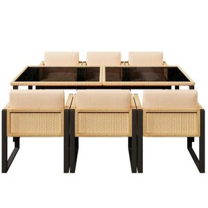 Redom ZAHRADNÍ jídelní set 170/80/75 cm se 6 židlemi, PE ratan, tvrzené sklo a snímatelné potahy, Černá, Hnědá obraz