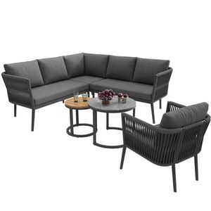 OKWISH ZAHRADNÍ lounge set 114, 5/61/67 cm šedý z kovu a olefinu modulární 6dílný obraz