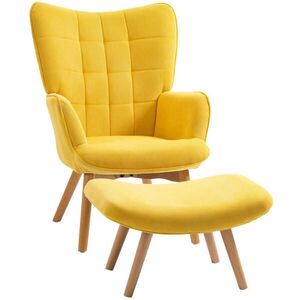 OKWISH RELAXAČNÍ křeslo s podnožkou 72/80/101 cm žluté z polyesteru s čalouněním a dřevěnými nohami obraz