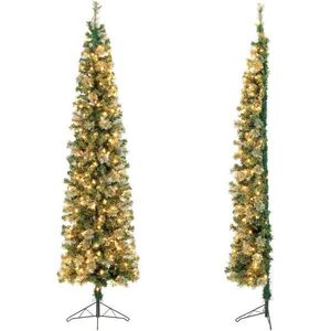 COSTWAY VÁNOČNÍ STROMEK Poloviční strom 210 cm 150 LED zelený obraz