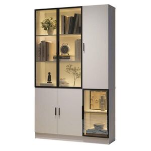Modfu VITRÍNA z MDF, dřevotřísky a skla 120x35x200 cm bílá s LED osvětlením, 3 skleněnými dveřmi a 10 úložnými zónami obraz