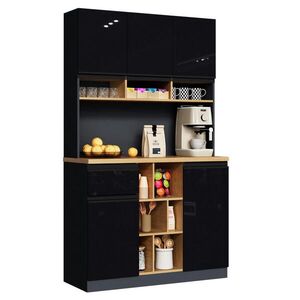 Modfu KUCHYŇSKÁ skříň z MDF 105x45x185 cm černá a přírodní s nastavitelnými policemi, zásuvkou a otevřeným úložným prostorem obraz