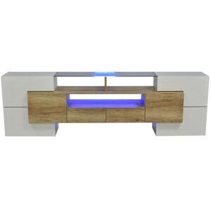 OKWISH TV stolek 200/35/60 cm bílá a přírodní z MDF s LED osvětlením a úložným prostorem obraz