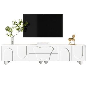OKWISH TV komoda 180/40/42 cm bílá z dřevotřísky s úložným prostorem a masivními dřevěnými nohami obraz