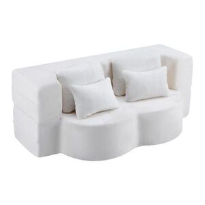 Modfu ROZKLÁDACÍ futon z pěny a pružin 198x60x76 cm bílý, skládací víceúčelové provedení s měkkým plyšovým potahem obraz