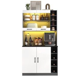 Modfu KUCHYŇSKÁ skříň z MDF 100x47x187 cm bílo-šedá s LED osvětlením, prostorem na mikrovlnku a nastavitelnými policemi obraz