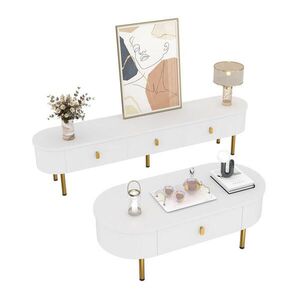 OKWISH TV stolek a konferenční stolek 174/35/41 a 108/50/40 cm bílý z MDF se zásuvkami obraz