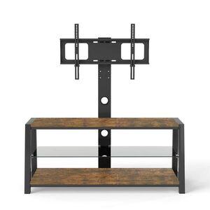 OKWISH TV stolek 116/42/125 cm hnědý z MDF a kovu s otočným držákem a nastavitelnou výškou obraz