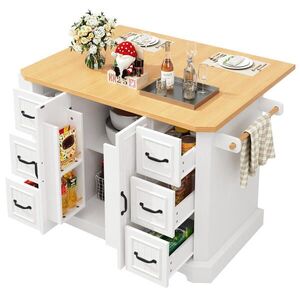 OKWISH KUCHYŇSKÝ ostrůvek 120/45/91 cm bílý z MDF a kovu s kolečky a úložným prostorem obraz