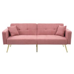 Modfu ROZKLÁDACÍ pohovka z látky sherpa 175x64x72 cm růžová s polohovatelným opěradlem, lůžkem a bočními kapsami obraz