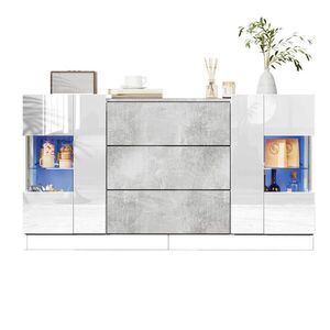 OKWISH BOČNÍ skříň 140/35/75 cm bílá s šedým mramorovým dekorem z MDF a skla s LED osvětlením obraz