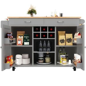 OKWISH KUCHYŇSKÝ ostrůvek 102/45/92 cm šedý z MDF a kovu s kolečky a úložným prostorem obraz